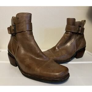 Wolky Ankle Boots Leather Bootie Women’s 6.5-7 EU 37 Brown Biker Moto Shoe